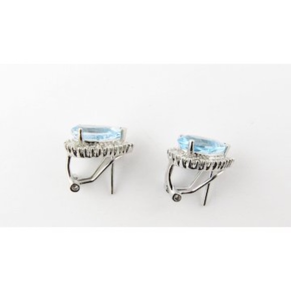 Vintage 14 Karat White Gold Blue Topaz and Diamond Earrings #4228 - Picture 4 of 9